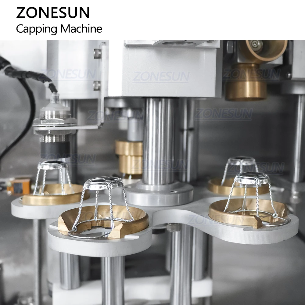 ZONESUN ZS-YG17 Automatic Monoblock Rotary Wine Bottle Corking Wire Cage Cap Muselet Caging Capping Machine