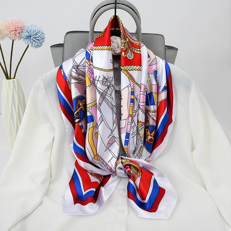 新品 Blonded Printed Square Silk Scarf L 130cm Square Scarf 2024 Luxury Brand Twill Silk Scarf For