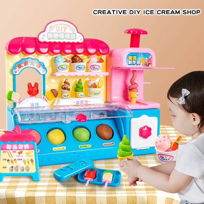 DIY Creative 3D Color Clay Toys Ice Cream Shop Ice Cream Machine Playdough  Clay Mold Tool Set Children DIY Toys Playing House