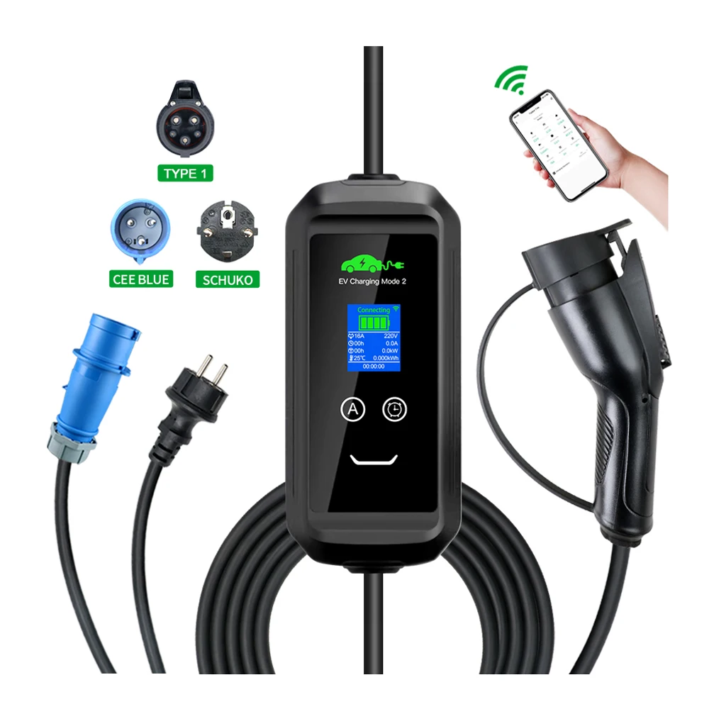7KW 32A 3 Phase Type 2 EV Charger - J1772 Compatible, Adjustable