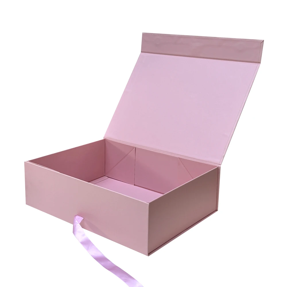 Manufacture Custom Logo Pink Underwear Folding Gift Boxes Magnetic Packaging Luxury With Ribbon