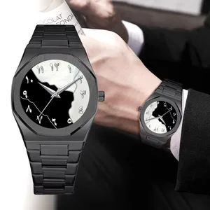 Custom Wristwatch Manufacturer OEM Stainless Steel Watches Analog Watch Custom Black Bezel Arabic Dial Quartz Watch for Men