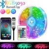 Tira LED RGB 5050 con aplicación Bluetooth, control remoto de 24 teclas, 12 LED/m