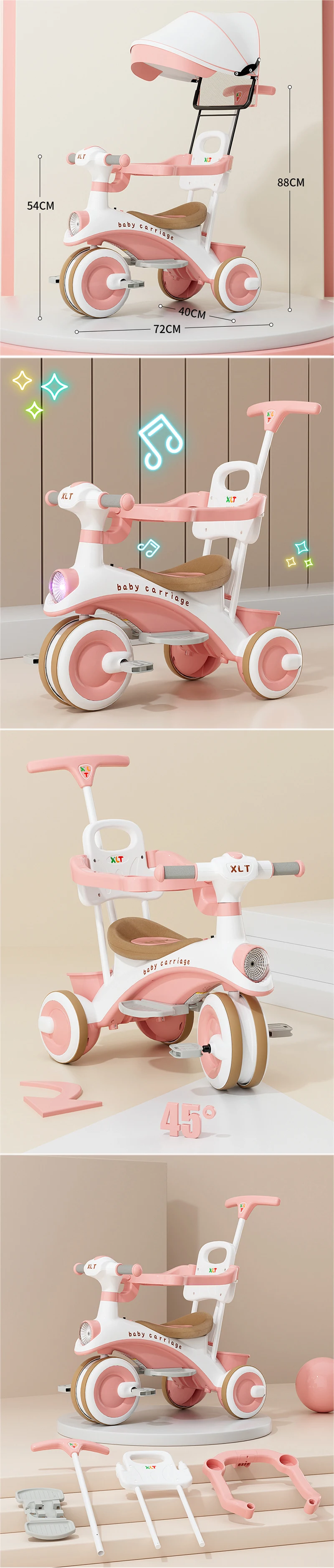 3-Wheel Music Tricycle For Kids Baby Pedal Trike With 4-In-1 Function Made Of Durable Plastic 30 3-Wheel Music Tricycle For Kids Baby Pedal Trike With 4-In-1 Function Made Of Durable Plastic
