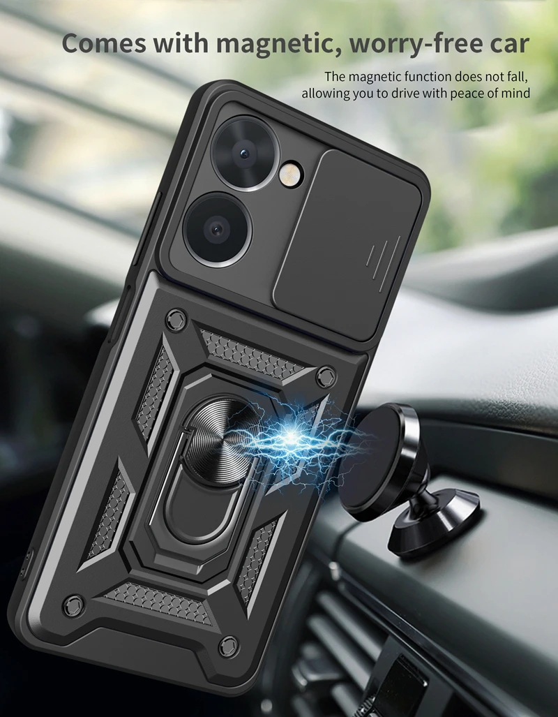 Shockproof Slide Camera ProtectiveMagnetic Metal Ring Armor Phone Case for OPPO Realme 10 4G 9i 8i C21Y C25Y