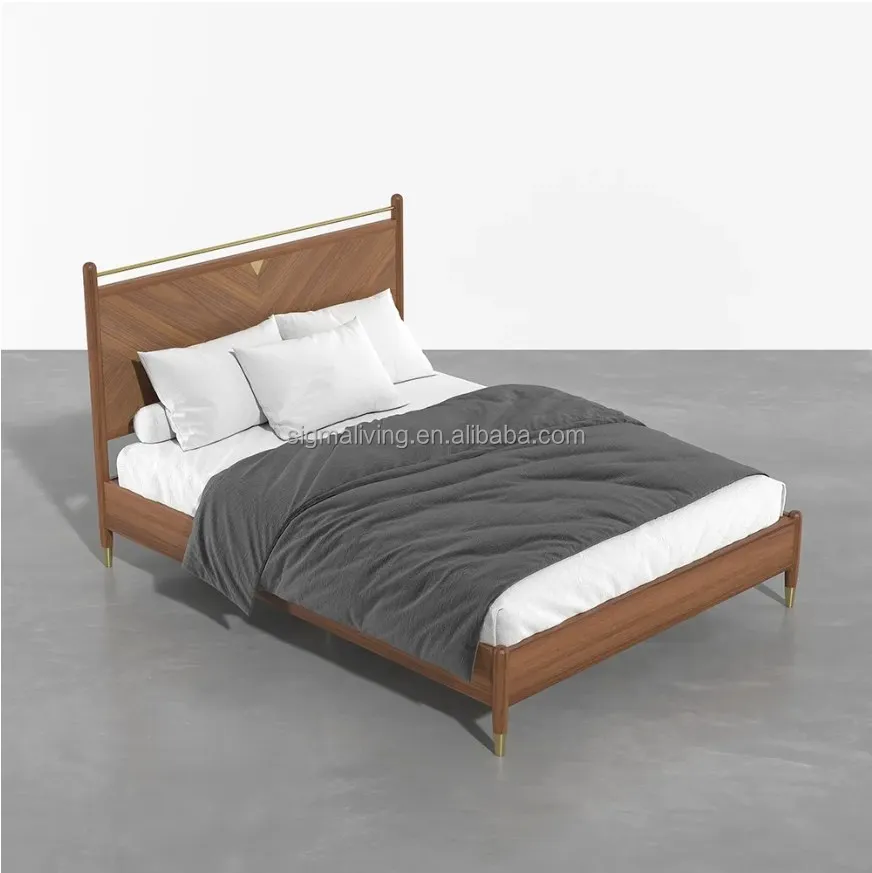 Mid century queen size ash wood finished wooden platform bed