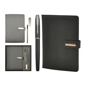 2026 Custom Promotional Luxury Corporate Office Flash Drive PU Leather Business Notebook Gift Set