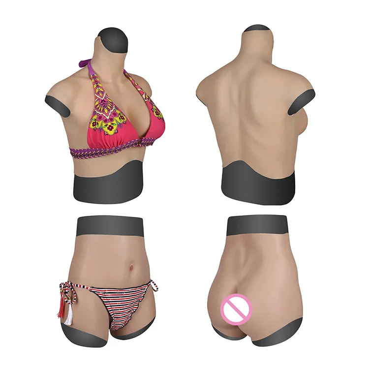 URCHOICE Realistic Silicone Breast Form Fake Artificial Boobs With Vaginal Pants for Crossdresser Shemale Transgender Drag Queen