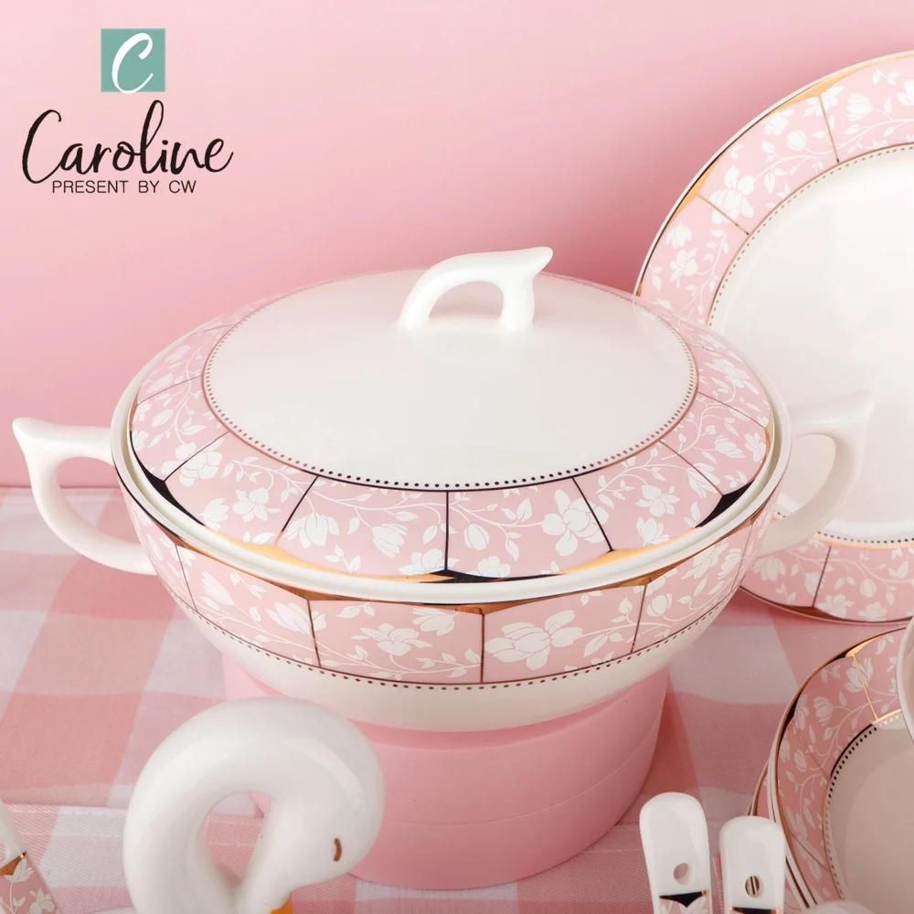Custom Pink Fine Bone China Plate Dinnerware