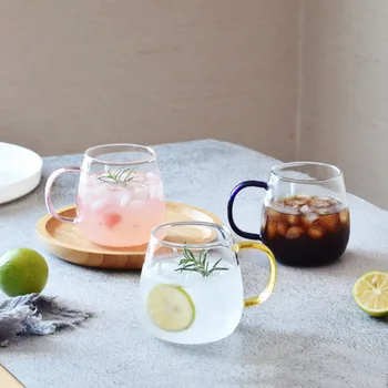56H Household high temperature colorful water cup with handle large capacity transparent glass tea cups