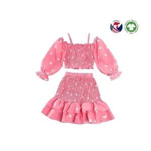 Girls Casual Clothing Set Spring New Valentine's Day Ruffled Skirt and Top Two-Piece Suit