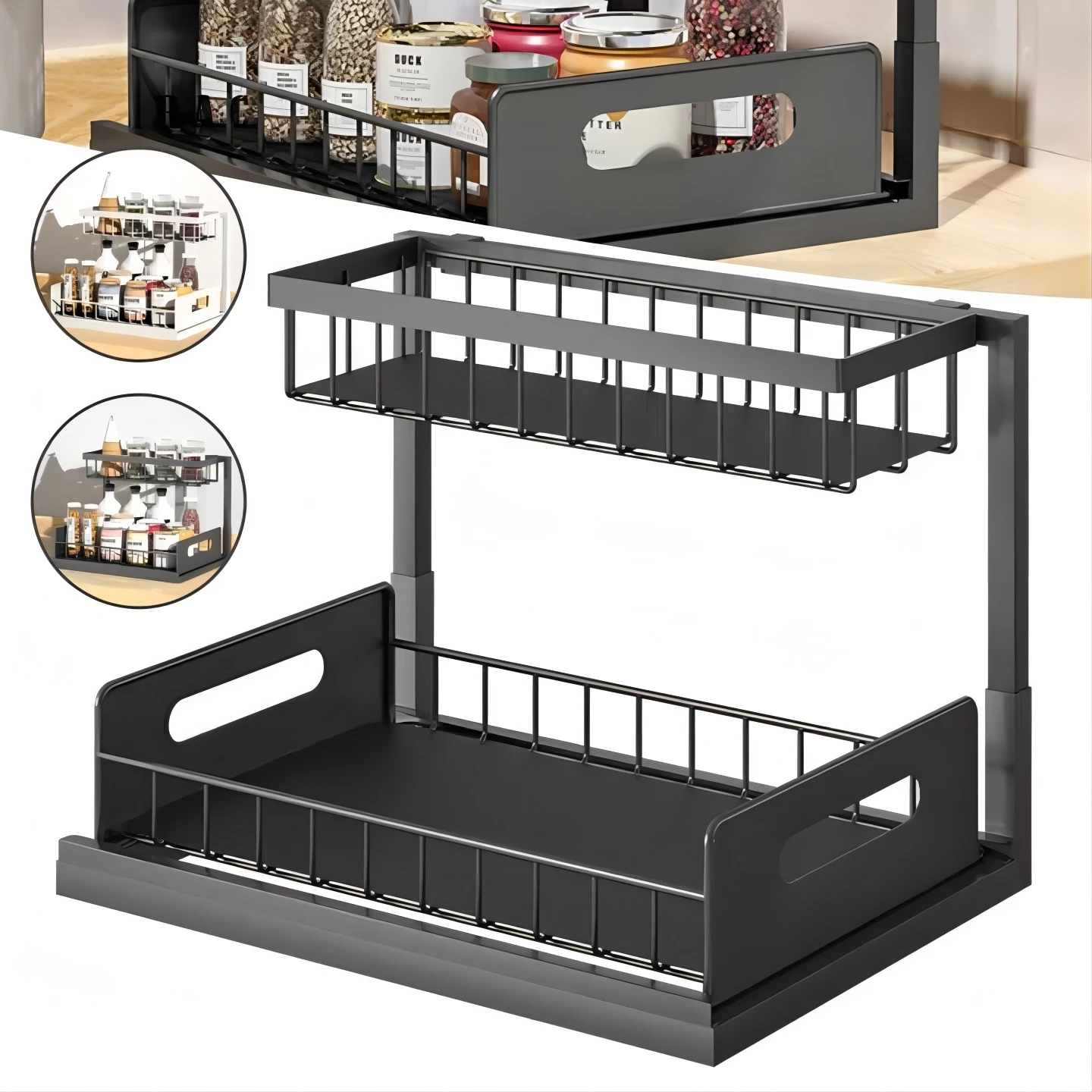 LOVKIT 2-Tier Pull Out Cabinet Organizer - Slide Out Shelf For Kitchen, Pantry, 22"D X 20.5"W, 100lb Capacity