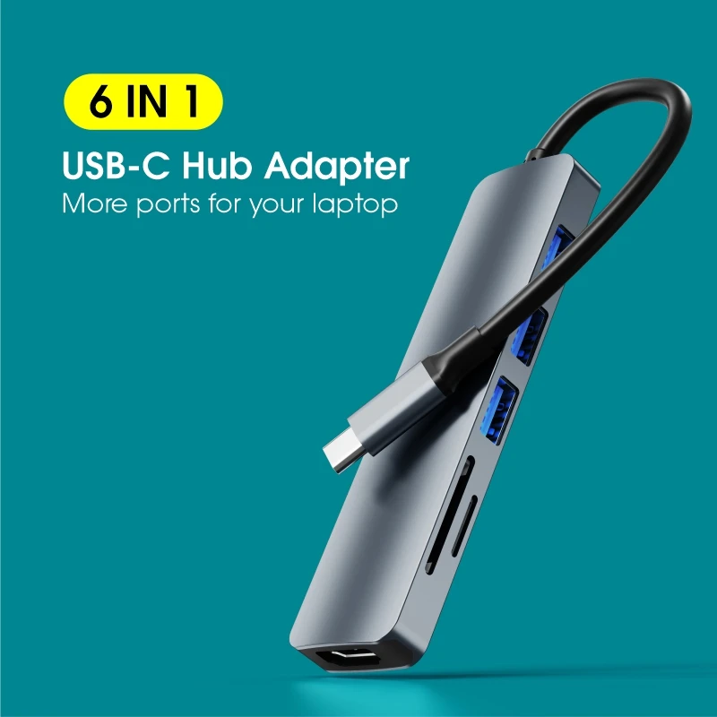 Алюминиевый USB-концентратор 6 в 1 для Macbook Pro Тип C 3 0 4K HDTV SD