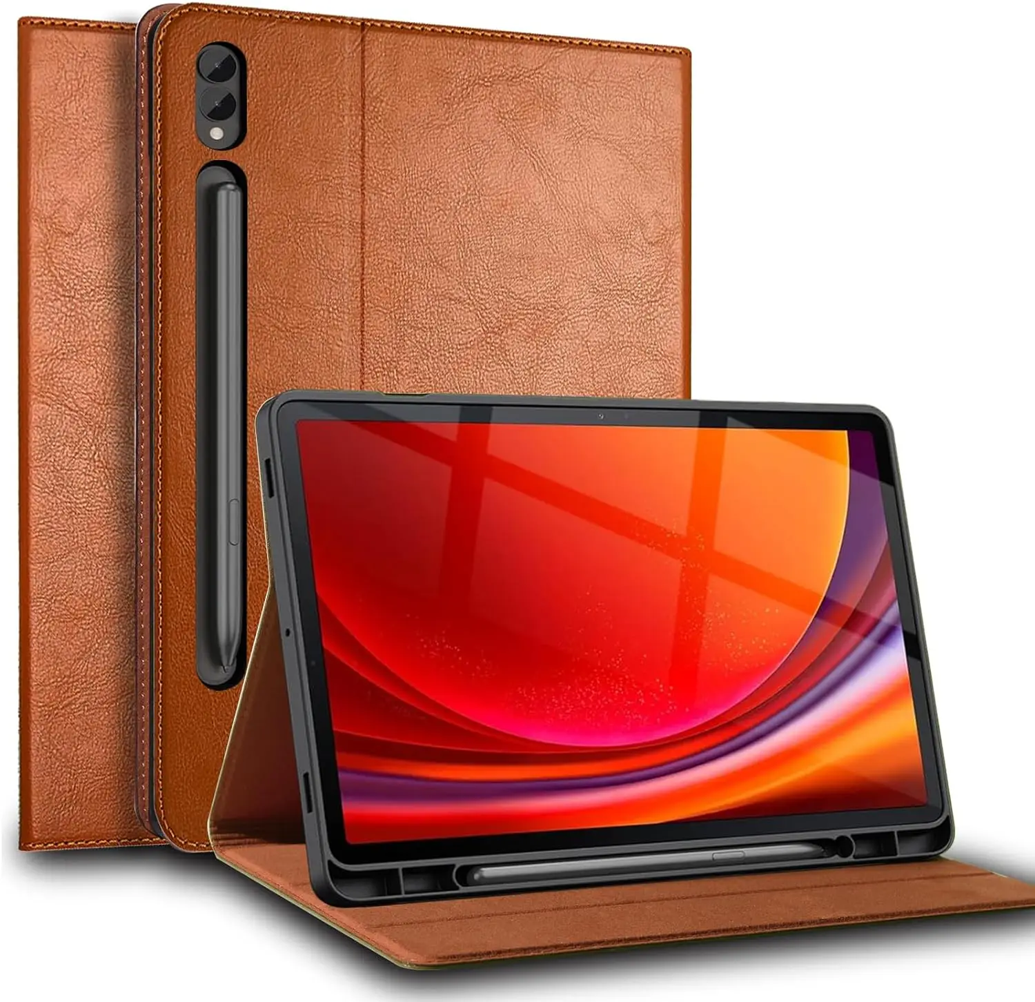 Leather Case for Samsung Galaxy 12.4 Inch TAB S9 FE Plus 2023 Genuine Leather Cover with Pencil Slot Auto Sleep Awake