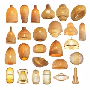 Indoor Handmade Bamboo Lamp Shade Pendant Light Contemporary Chandelier Bamboo Rattan Hand-woven Pendant Lamp for Restaurant