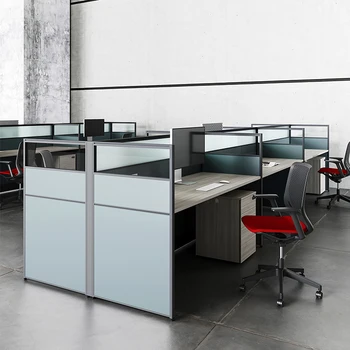 Modern open space glass 6 people workspace call center tables partition modern office workstation desk