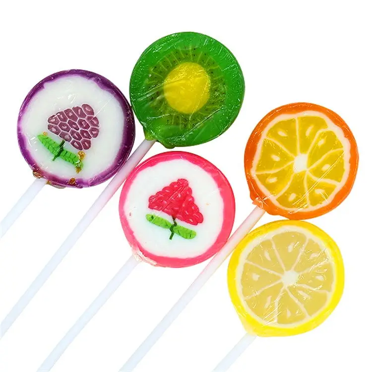 Halal Factory Price Assorted Fruit Sweet Slice Lollipop Hard  Candy Manufacturer