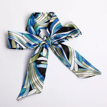 Women Small Luxury Narrow Korean Scarf Satin Polyester Hair Accessories 90*4Cm Handle Bag Scarves Made of Silk
