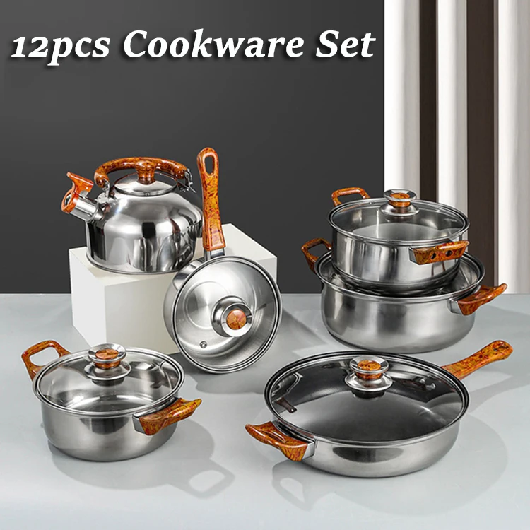 12pcs Cookware Set - Stainless Steel Nonstick Cookware