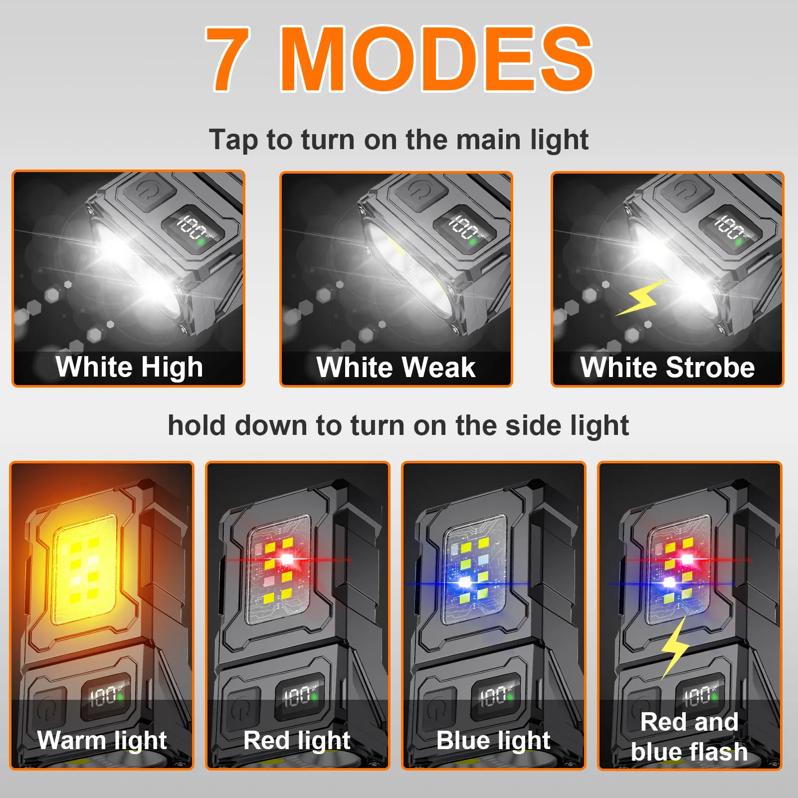 LED  Outdoor Camping Multi Tool Edc Usb Rechargeable Keychain Light Pocket Small Mini Flashlight Folding Angle