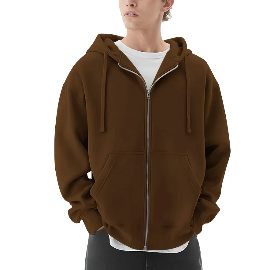 Custom Embroidery Printed Hoodie Boxy Fit Full Zip Cotton Fleece Men's Zipper up Jacket Heavyweight Sweatshirt Plain Men Hoodies