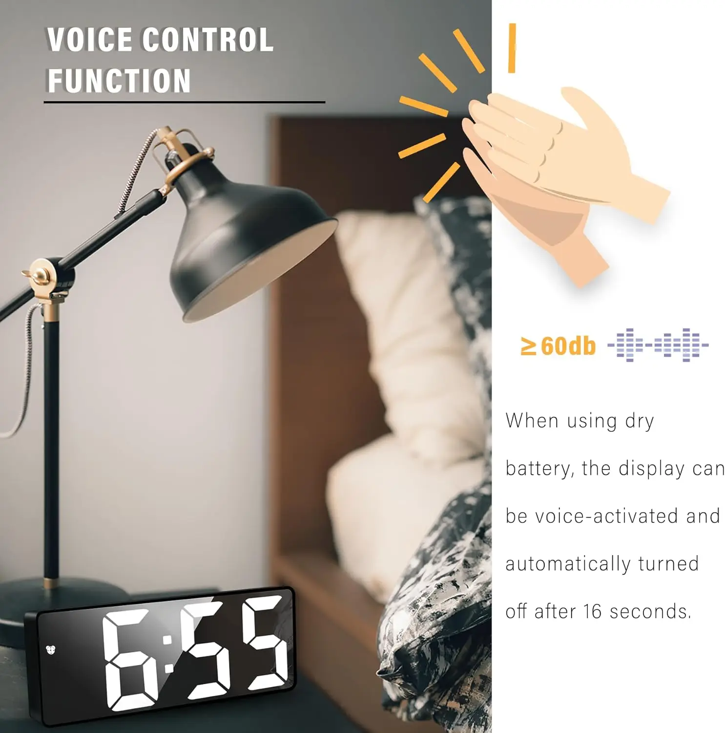 Smart LED Clock Bedside Digital Alarm Clocks Desktop Table Electronic Desk Watch Snooze Wake up Alarm Mirror Clock