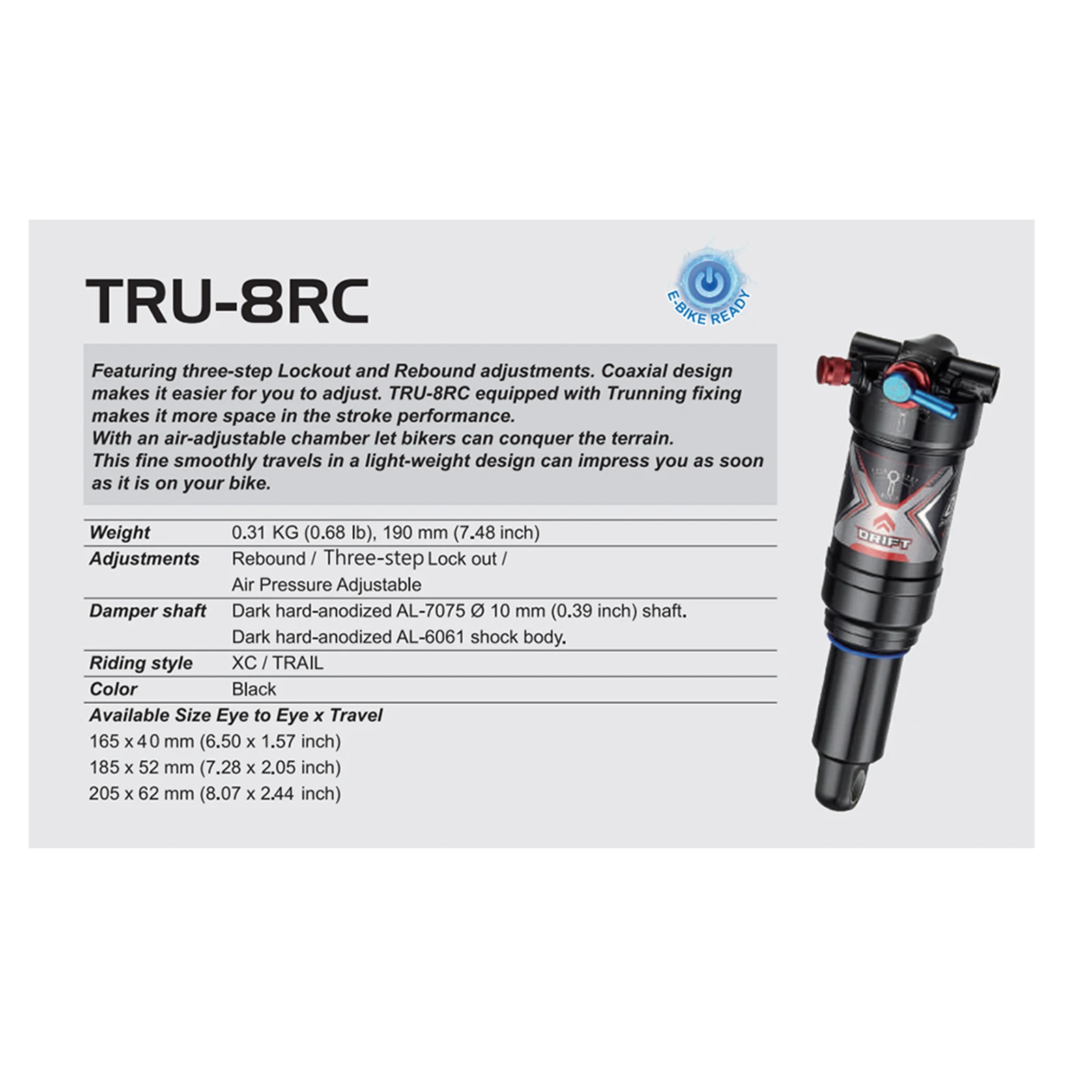 DNM TRU-8RC Shock Absorber - 3-Step Air Damping Adjustments