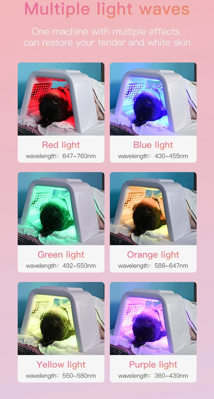 Professional 7 Color LED Light Therapy With Steam Spray for salons, spas and estheticians. 7 LED modes, circulating light and spray function for customized facial treatments. 7 Color LED Light Therapy Machine With Steam Spray