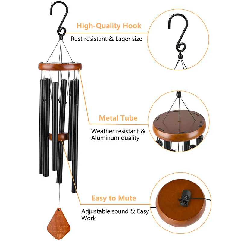E148 Custom Memory Wind Chimes Outdoor Sympathy Wind Chimes Memorial Aluminum Windchimes Memorial Wind Chimes With Box