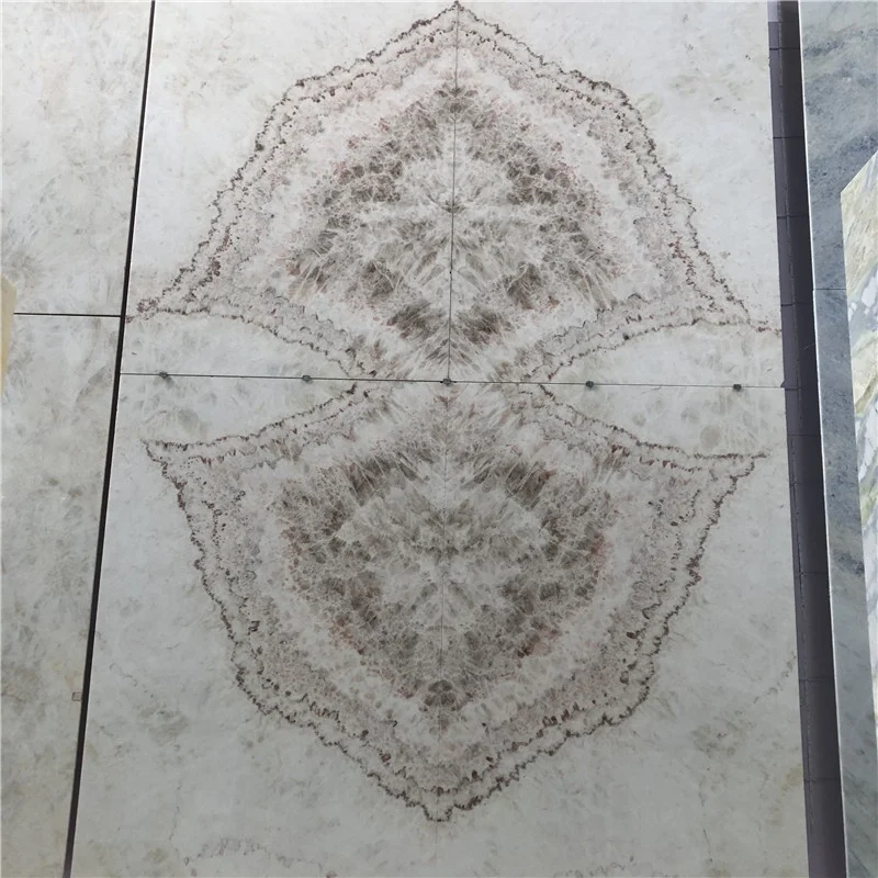 Book Match Slab Translucent Onyx Tile Beige Brown Marble for Villa Hotel Background Wall Design