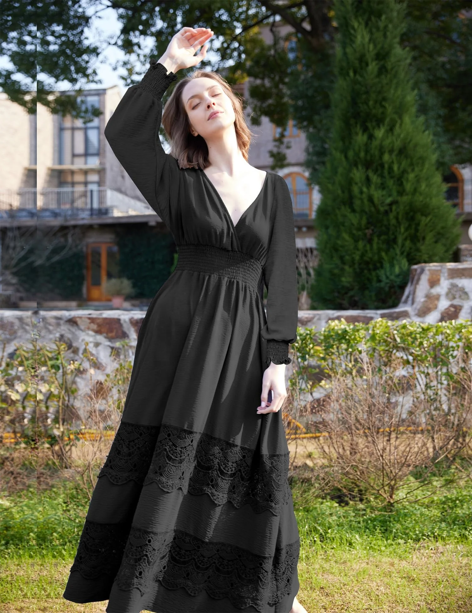 maxi boho dresses 2025 R.Vivimos Boho Maxi Dresses for Women 2025 Floral Print Long Sleeve Casual Button Up Loose Flowy Beach Long Dresses