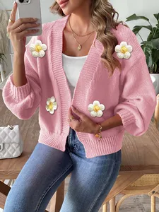 Women's Clothing Manufacturers Wholesale Women's Autumn and Winter Hand-knitted Flower Long-sleeved Knitted Sweaters