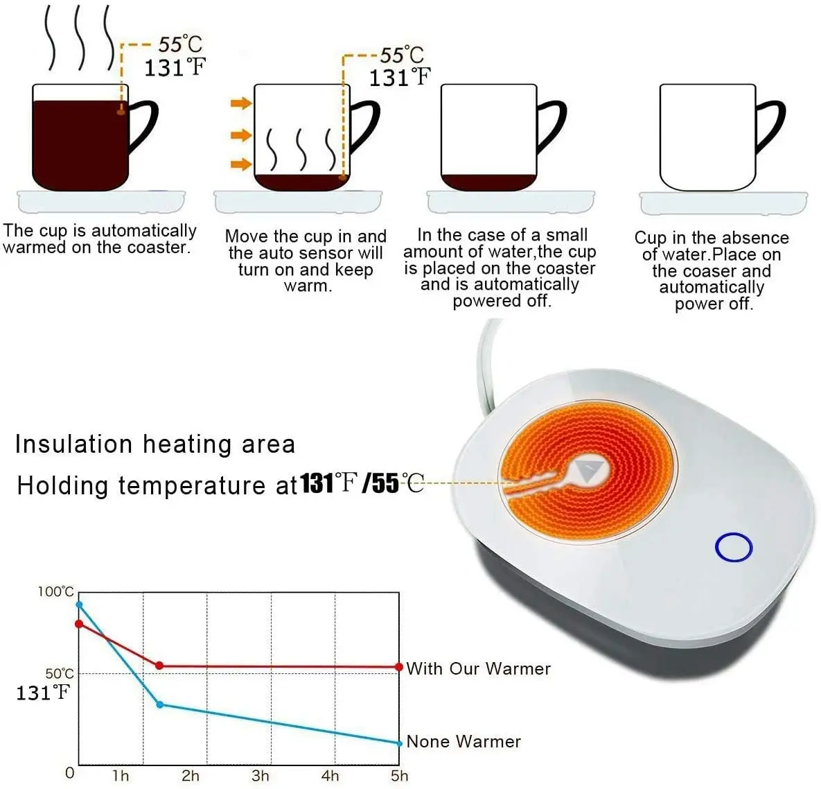 Factory Direct Supply Smart Coaster Warm Usb Heating Cup Mat Cup Mat Heating 55 Degree