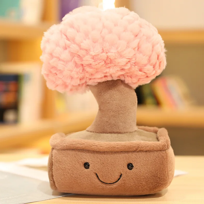 カラフルな盆栽のぬいぐるみ飾り、キュートな笑顔のパキラツリー
