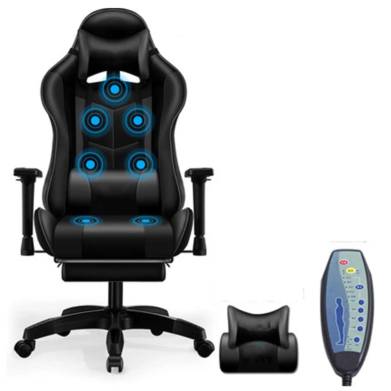 Leather Massage Chair Ergonomic High Back Esports Gaming Chair Black