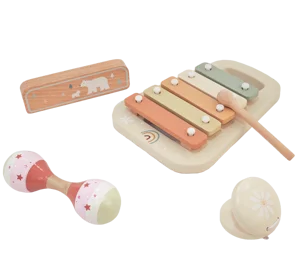 Montessori Wooden Percussion Instruments Set Baby Educational Activity Learning Gift Toy with Handbell Musical Instruments Game