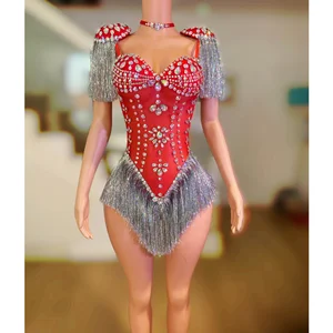 OEM/ODM Women's Sexy Rhinestone Party Dress Club Tassels Bodysuit Fashion Stage Performance Birthday Wear