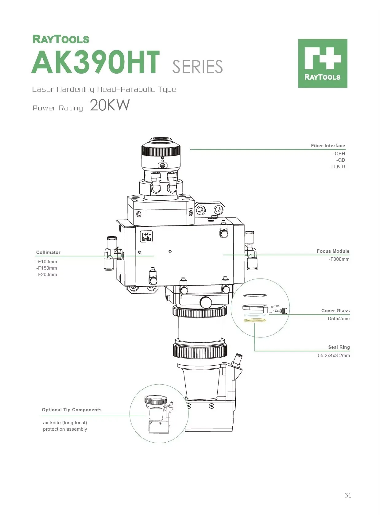 AK390HT High Power 20KW Laser Hardening Head Long Lifespan with Fiber Laser for Hardening Process