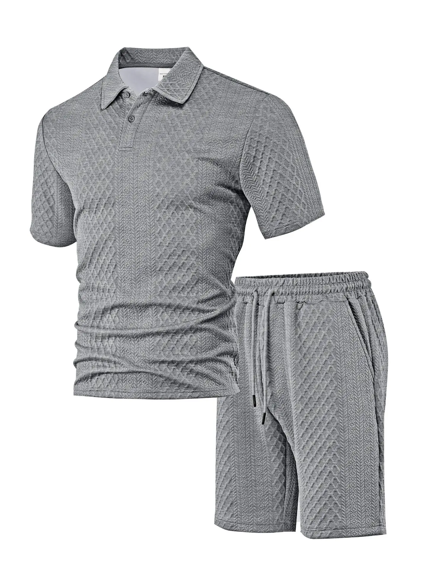 2026 New Style Men's Casual Suit Featuring a Lapel Patterned Texture Short Sleeved Polo aperçu 12