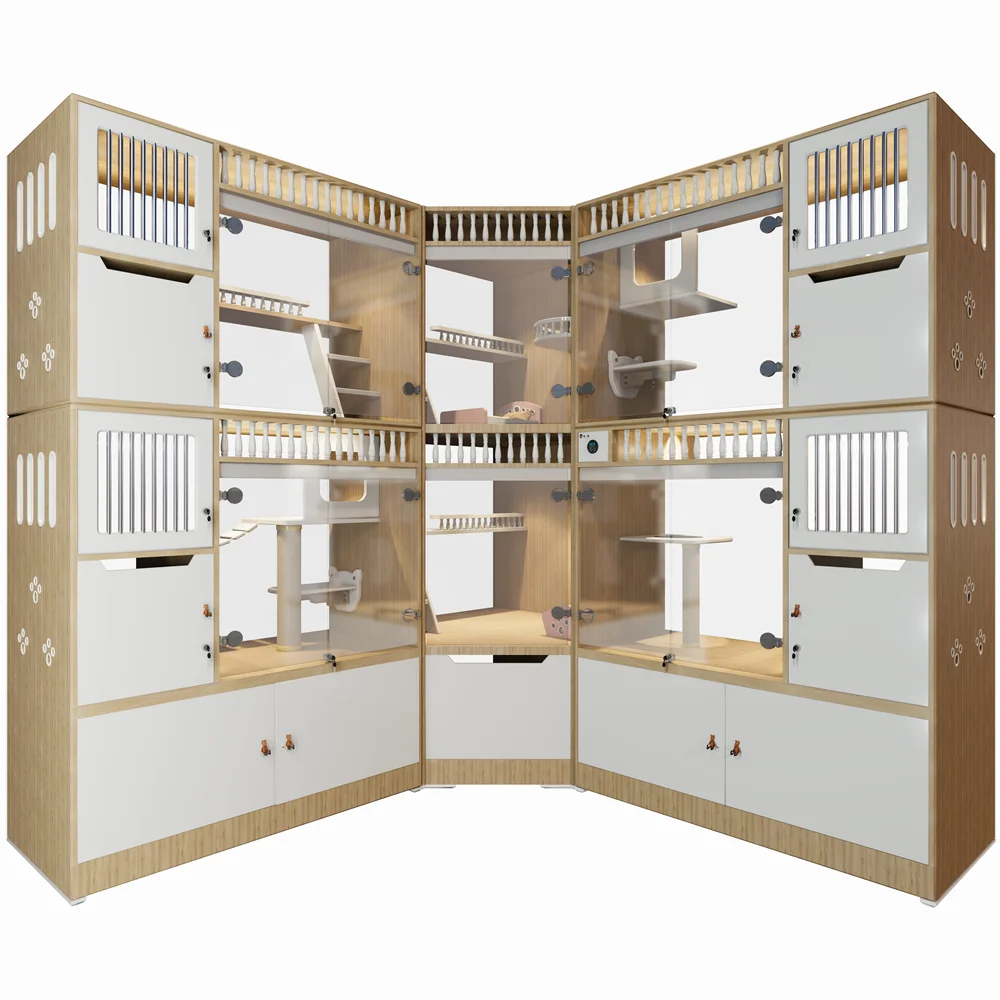 Cat House Customized Large Space Cage for Palace Solid Wood Pet Shop Transparent Cat Exhibition Cabinet Adoption Villa Glass