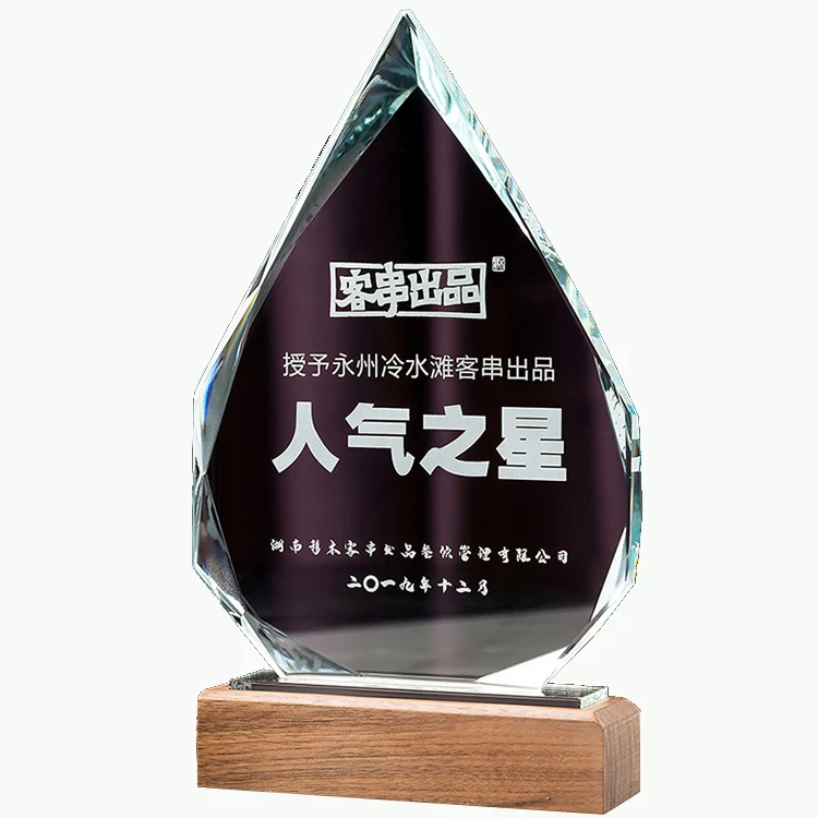 Professional Factory Crafts custom crystal glass wood trophy