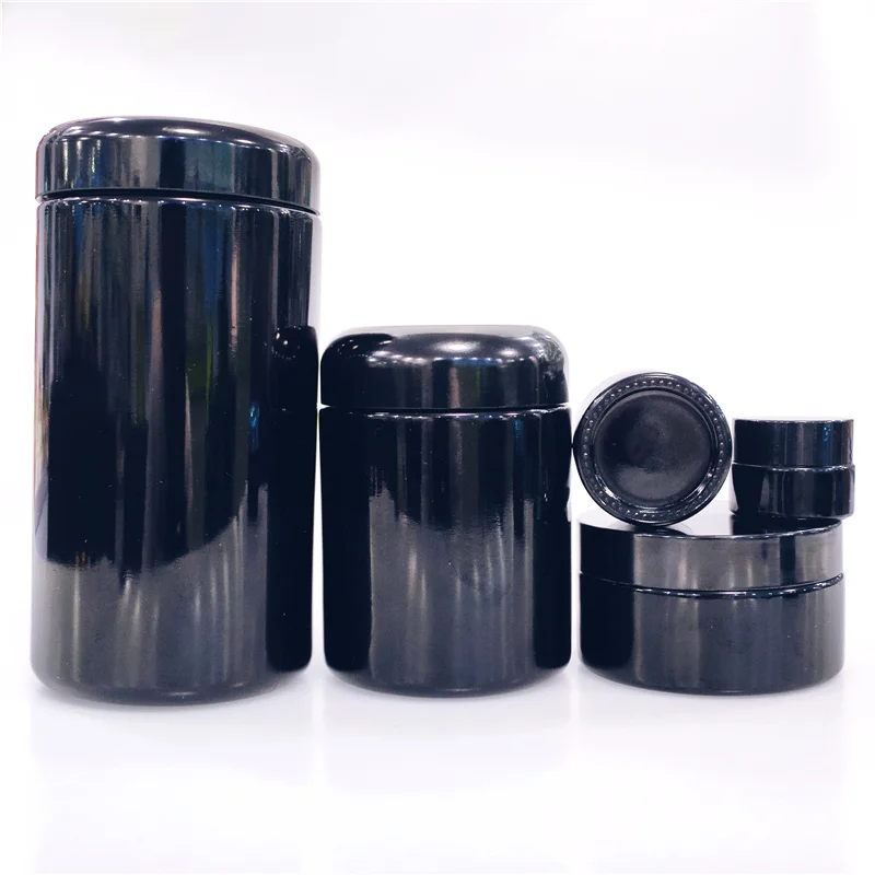 Miron 3.5 Gram Glass Jar 250ml 500ml Black Uv Tall Round Violet Smell Proof Storage Stash Flower Uv Black Glass Jars