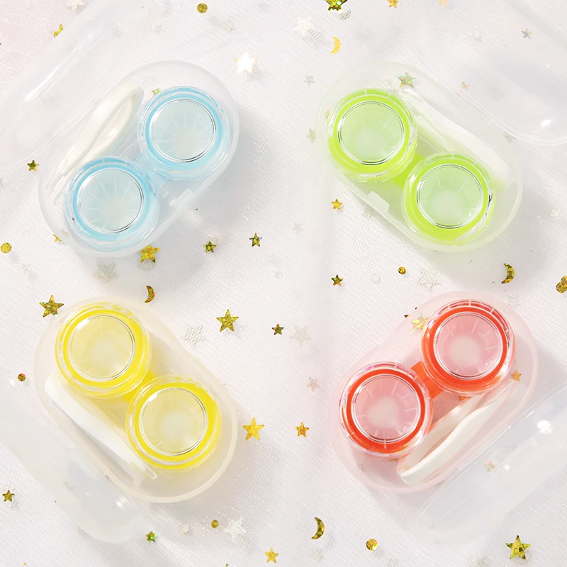 Wholesale High quality plastic Contact Lenses Cases boxes candy color transparent contact lens case
