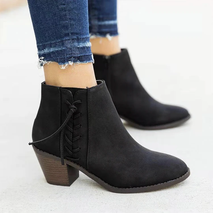 Amazon.com: Botines con cordones para mujer con tacón grueso : Ropa,  Zapatos y Joyería