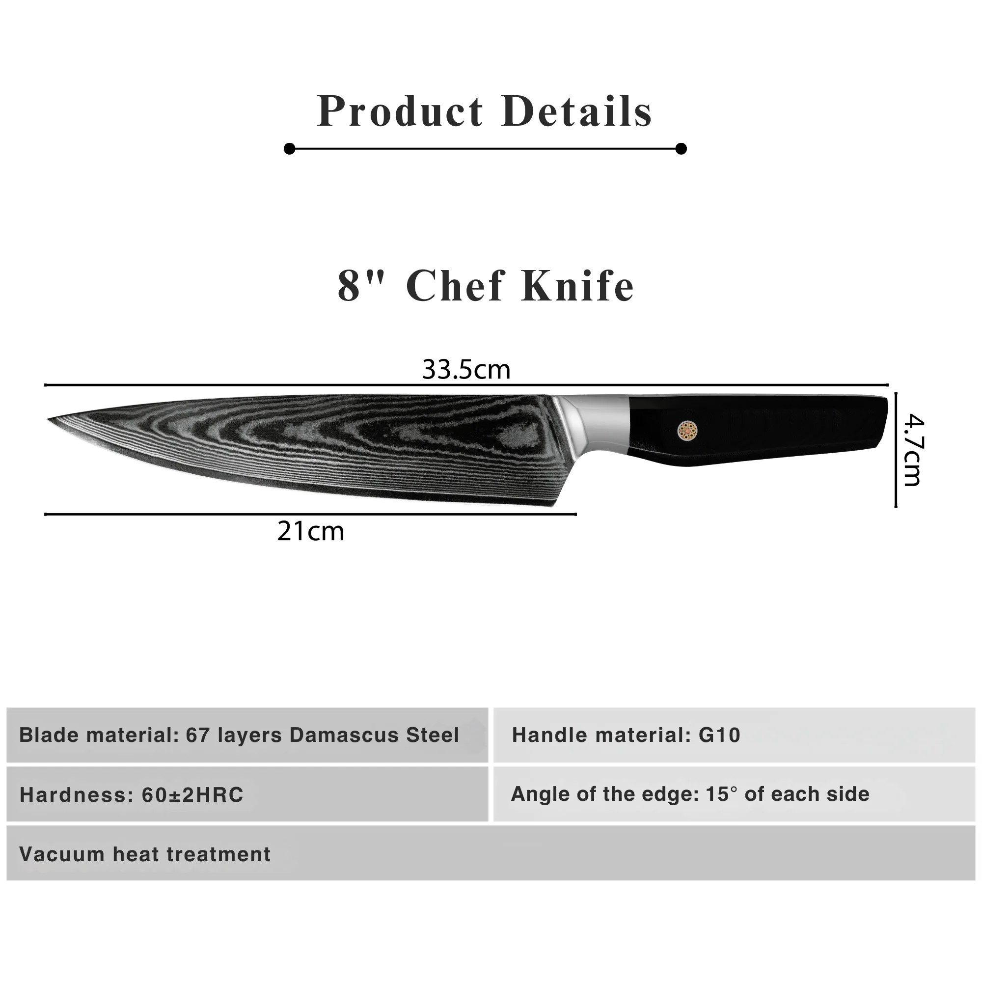 JJ 8" Chef Knife Japanese 67 Layers Damascus Steel with Octagonal G10 Handle Custom Kitchen Knife