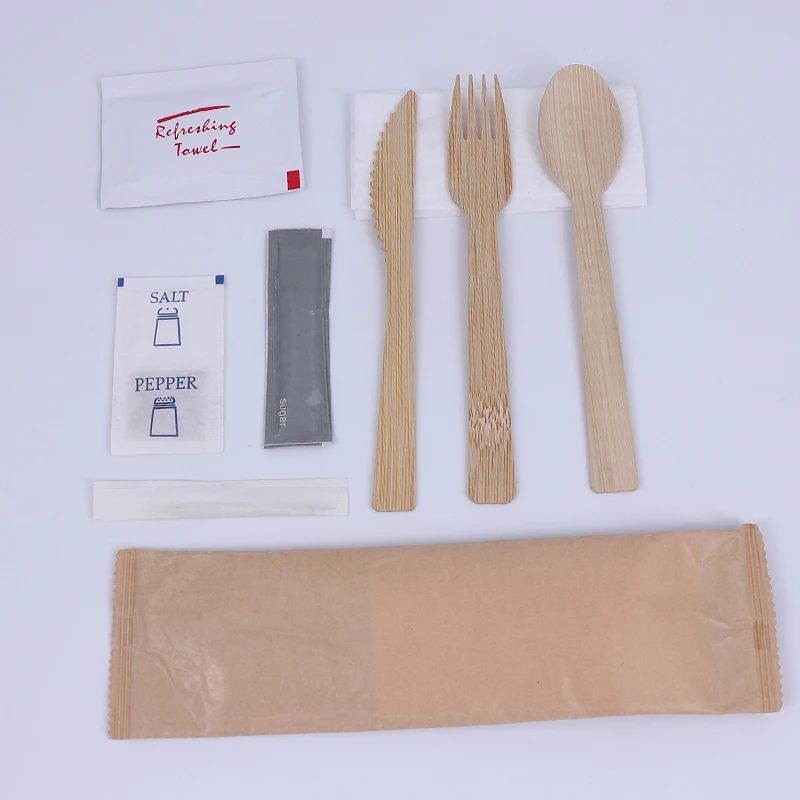 Eco Friendly Customize Sustainable Biodegradable Reusable Airline Cutlery Pack Bamboo Knife and Fork Cutlery Set