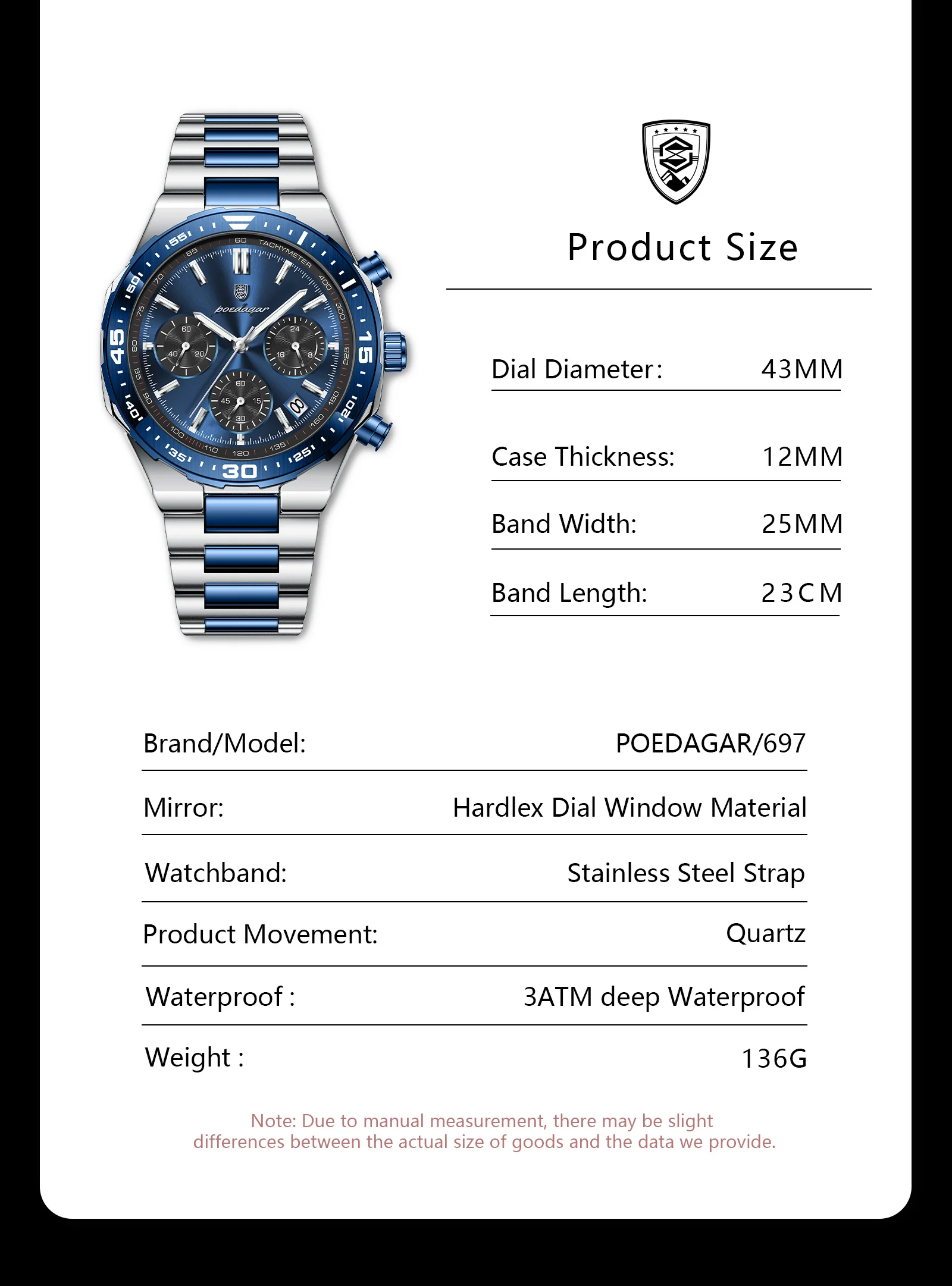 Poedagar 697 Business Chronograph Men's Watch
