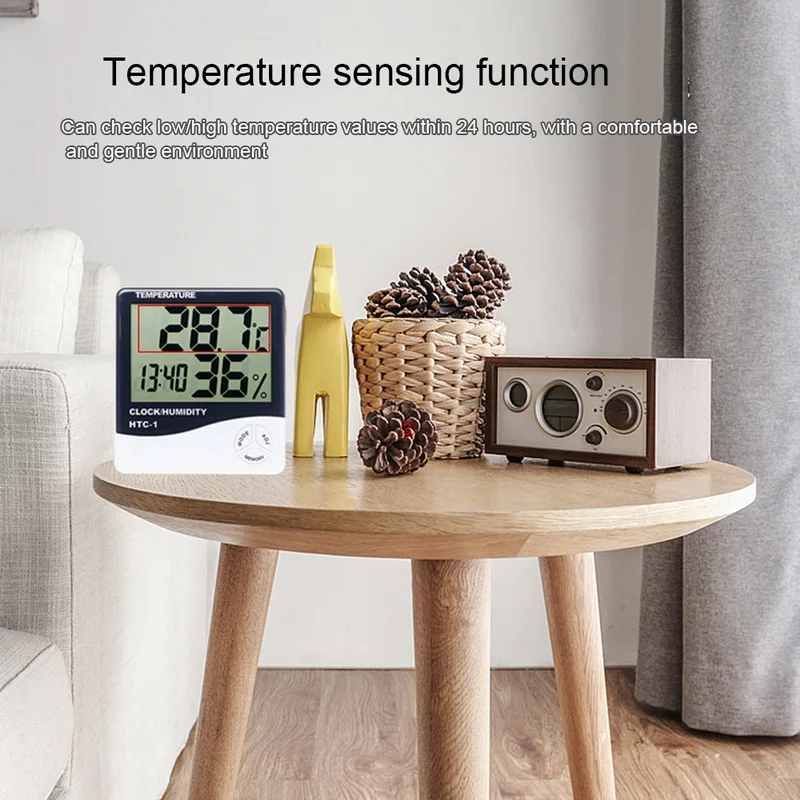 HTC-1 Indoor Room Electronic Temperature Humidity Meter Digital Thermometer Hygrometer Weather Station Alarm Clock Thermometer