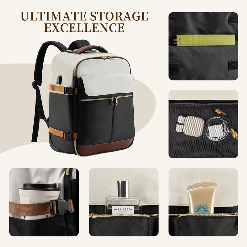 Versatile Waterproof PU Backpack with USB Charging Port Hidden Trolley Underseat Rolling Laptop Wheels for Travel Everyday Use