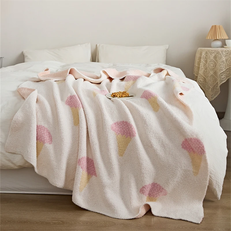 100% Polyester Fiber Cute And Interesting Ice Cream Pattern Knitted Blanket  bjl manufacture